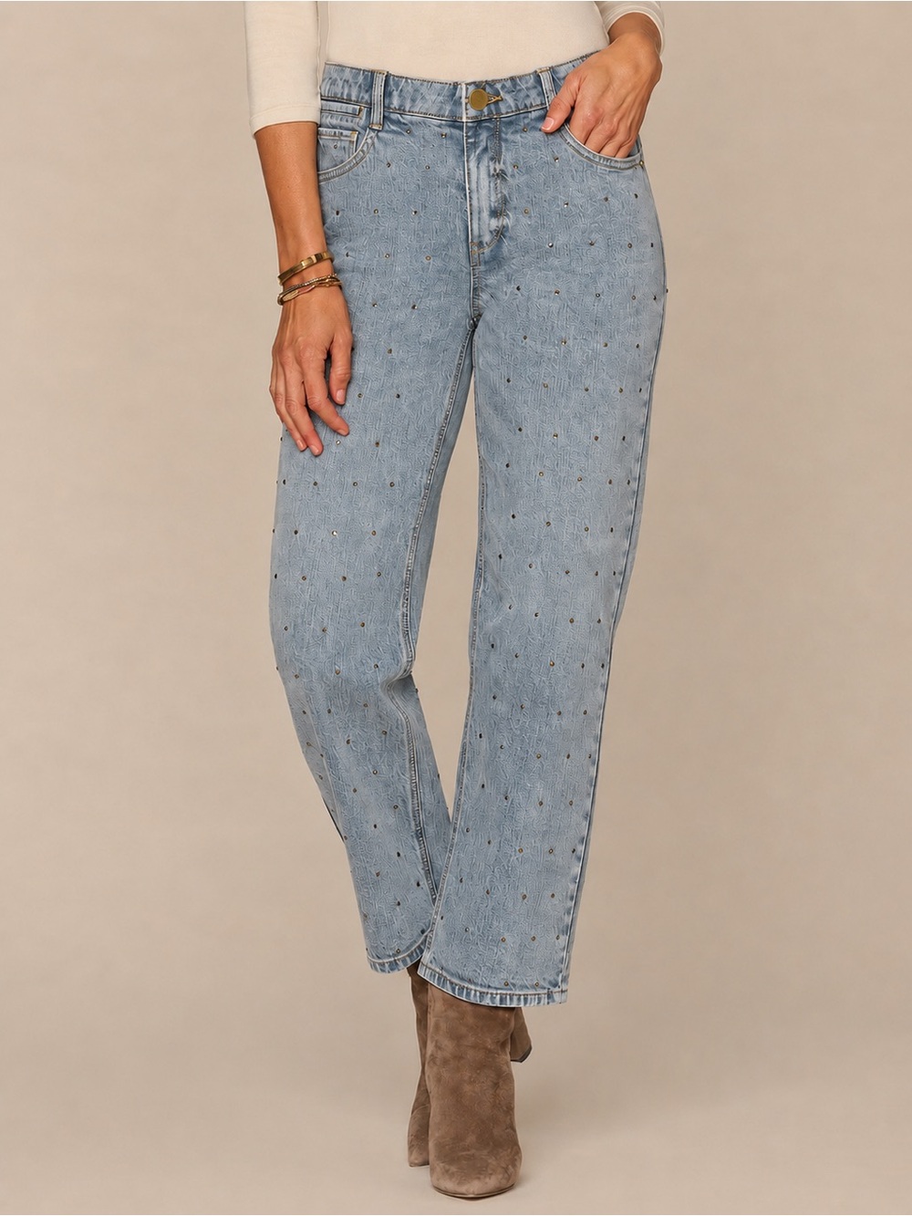 "Ab"solution® High Rise Round Up Boyfriend Jeans with Rhinestones NWT Sz 14